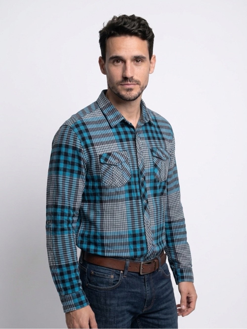 Diamond Stash Men's 4XL Multicolor Plaid Flannel Long Sleeve Shirt - Picture 3 of 11